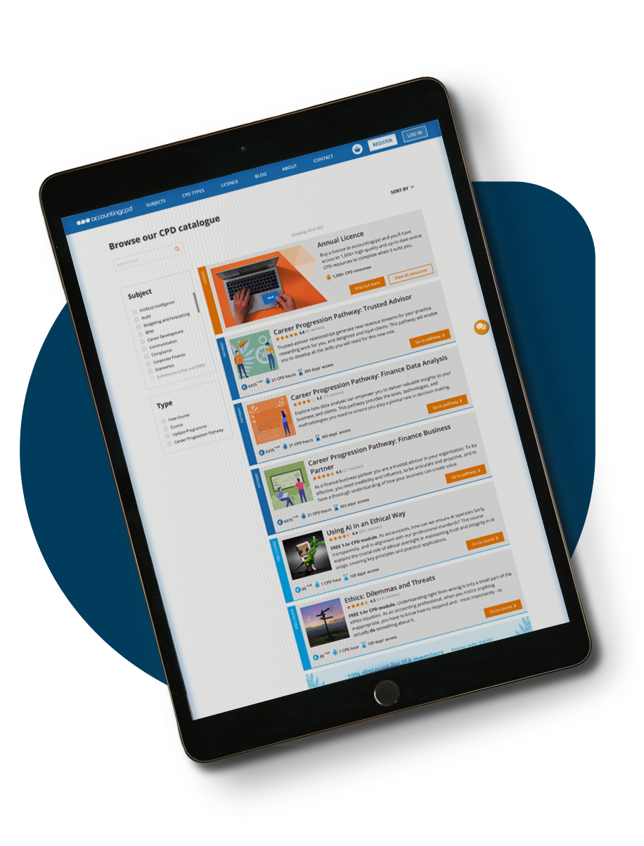 AccountingCPD catalogue on a tablet device